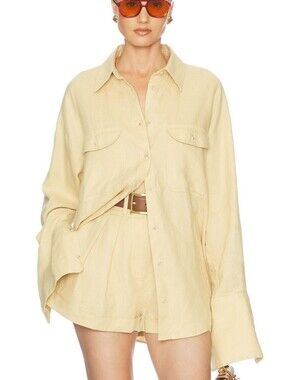 Helsa Washed Linen Shirt in Basket Beige